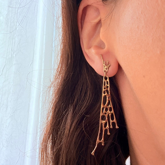 Estate 14K Solid Gold Brutalist Abstract Sculptural Web Drip 2.6" MCM Earrings - Picture 10 of 11